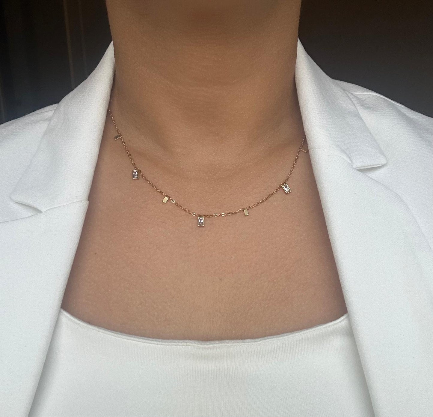 Diamond baguette necklace